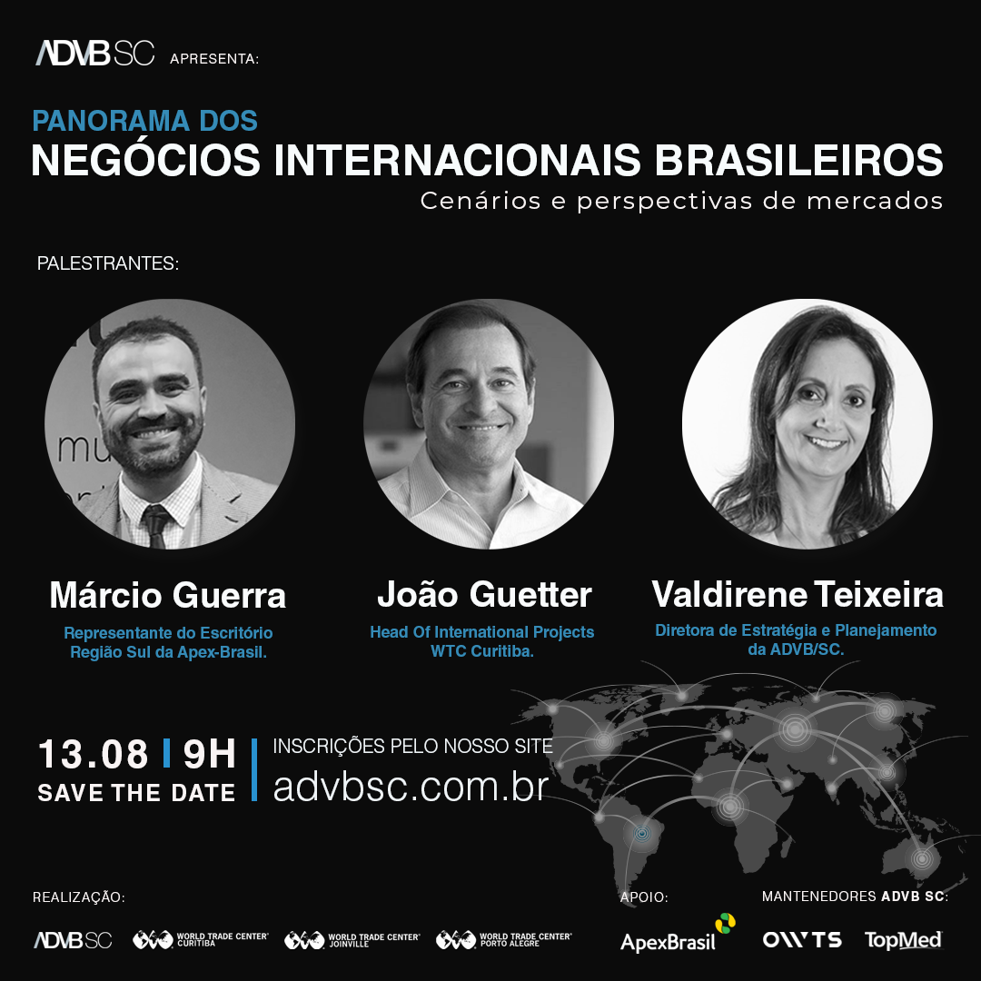 Panorama dos negócios internacionais brasileiros é tema de Live organizada em parceria entre ADVB e WTC