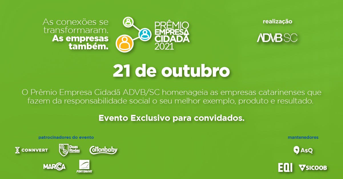 Cerimônia de premiação do Empresa Cidadã da ADVB/SC acontece no dia 21/10, em Florianópolis